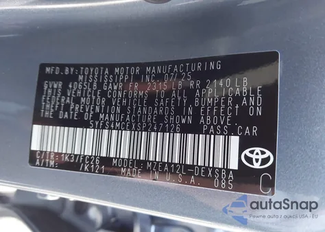 2025 Toyota Corolla Se z USA, uszkodzony, nr VIN 5YFS4MCEXSP247126